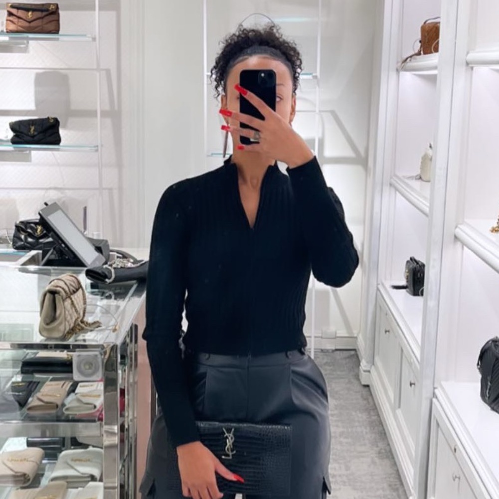 Women’s Black Cropped Ribbed Sweater (Double Zipper)
